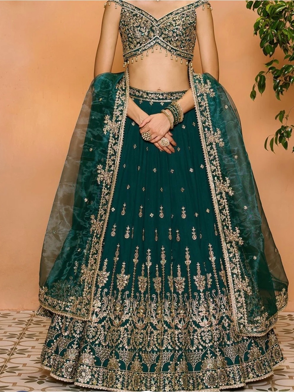 Lashkaraa Embellished Deep Teal Lehenga